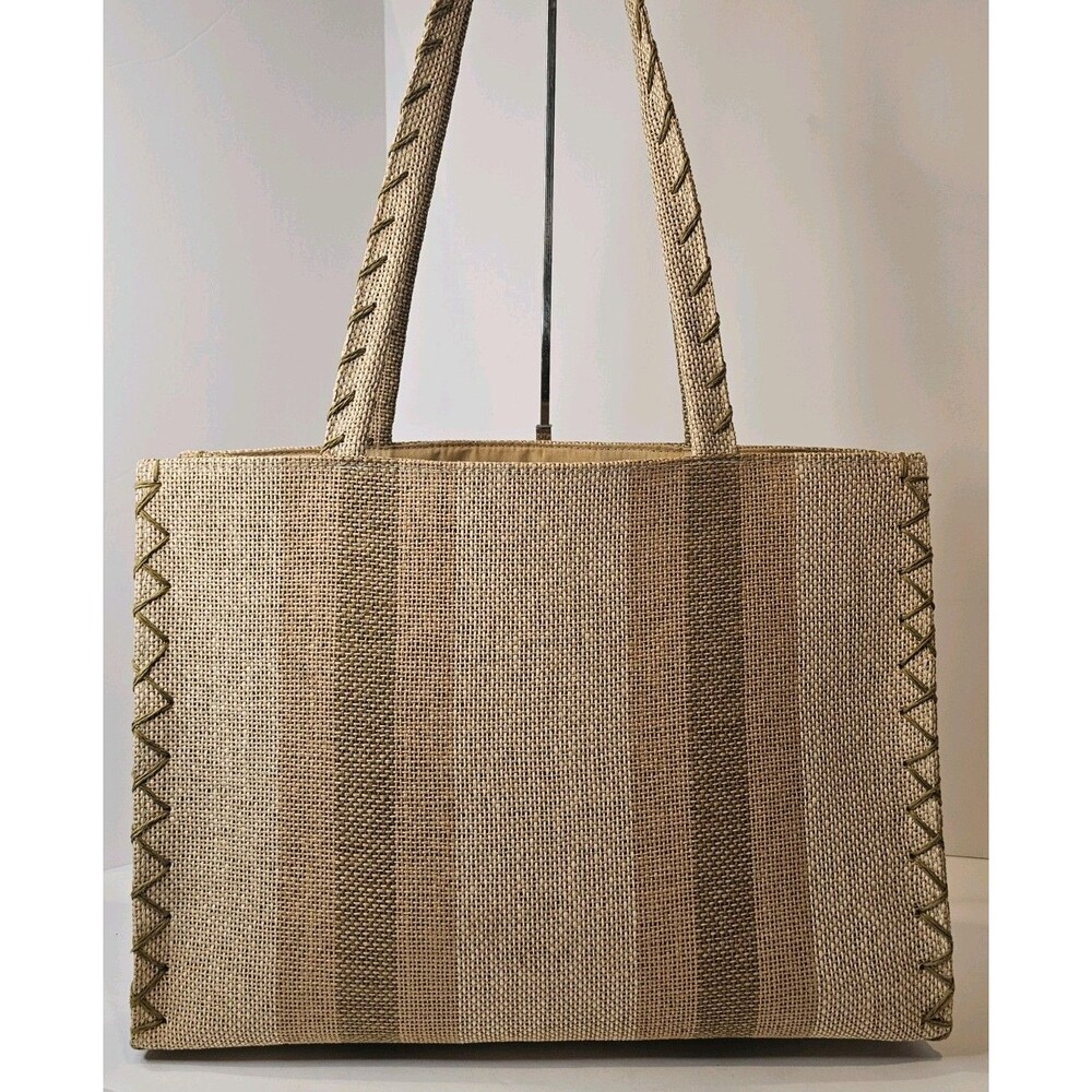 Handmade Woven Raffia Straw Floral Tote Bag with Beaded Rhinestone Accents EUC - Picture 8 of 10